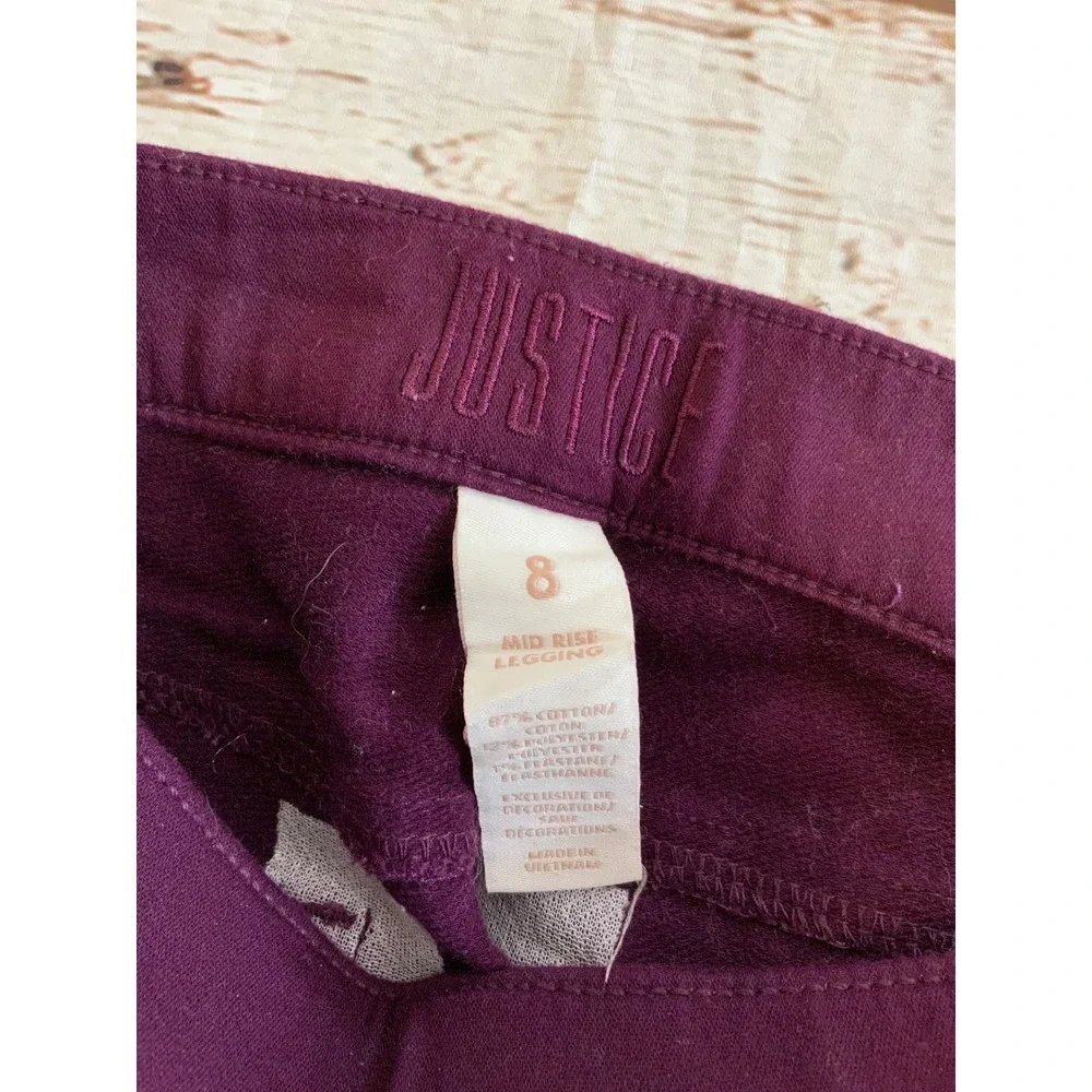 Justice Girls Plum Purple Rhinestone‎ Embellished Mid Rise Leggings Size 8